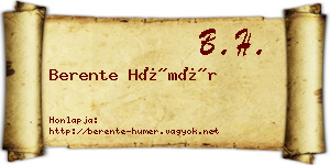 Berente Hümér névjegykártya